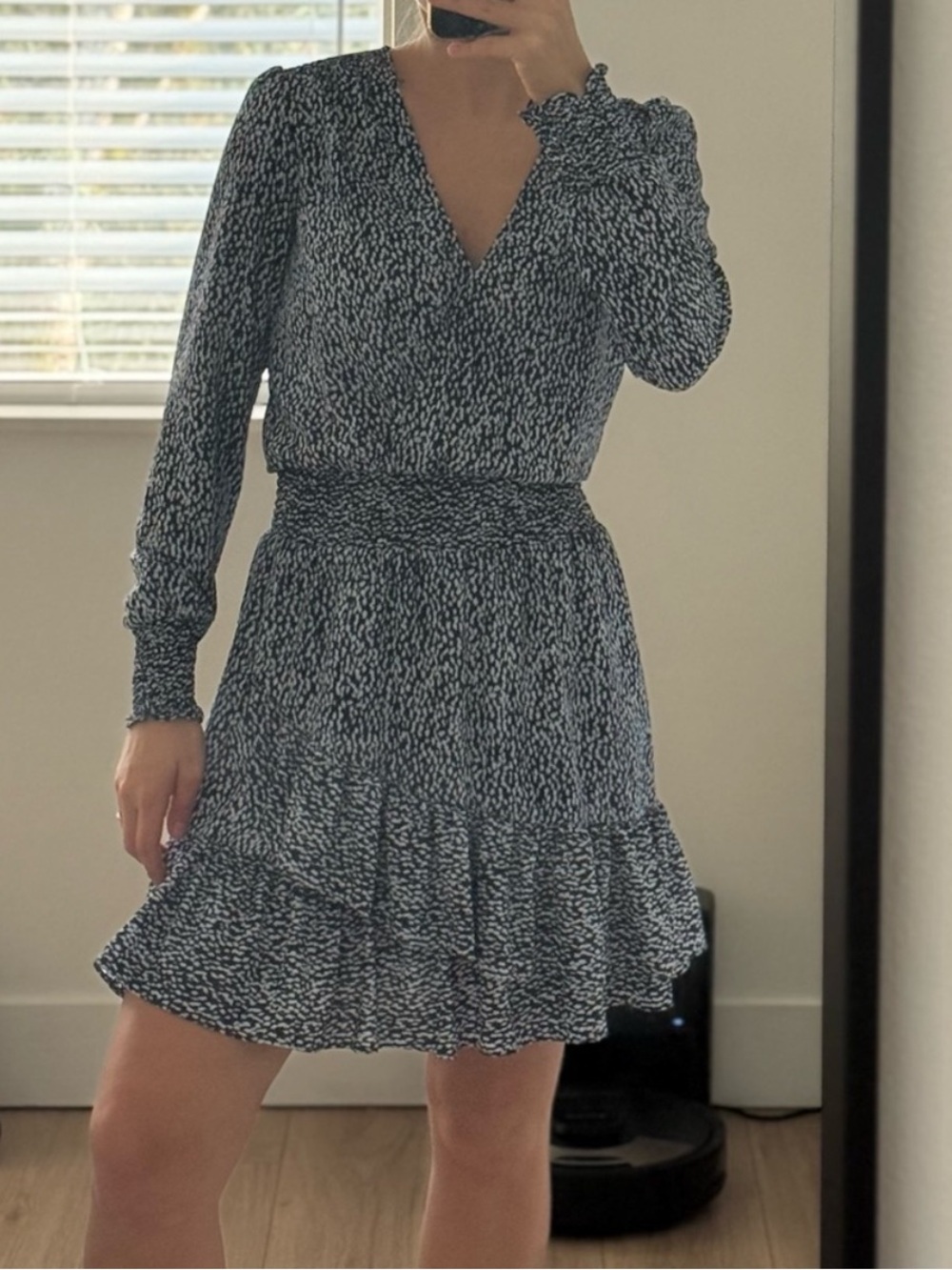 Michael Kors Navy and White Long Sleeve Dress